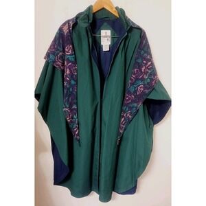 J Gallery Women's Cape Poncho Coat Medium Zip Fleece Lined Purple Rose Green VTG